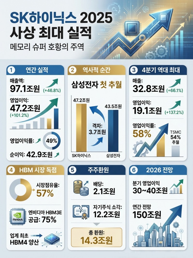 SK하이닉스, 2025년 영업익 47조 '사상 최대' … 삼성전자 첫 추월