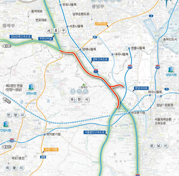 성남~서초 고속도로 위치도('16.7월 제안기준)./국토교통부
