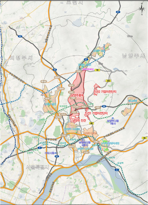 왕숙지구 및 기업이전단지 위치도