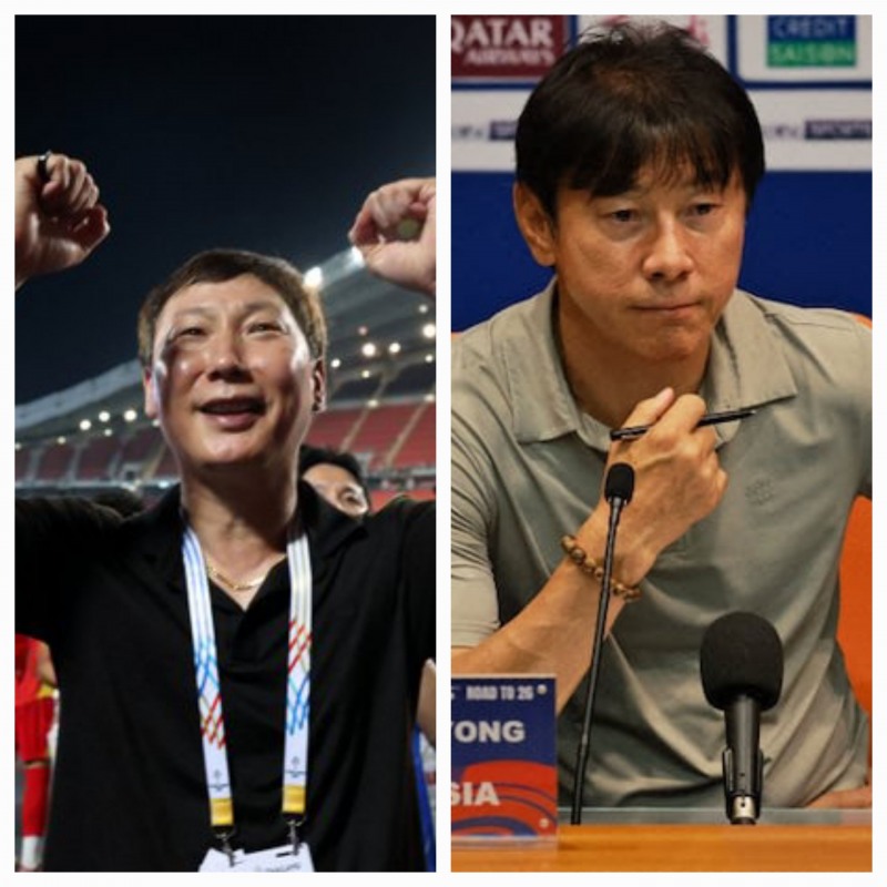 김상식 베트남 감독(왼쪽)과 신태용 전 인도네시아 감독