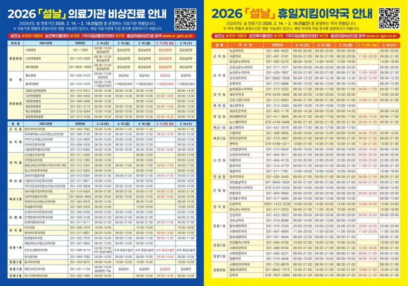 설날 의료기관 및 약국 진료 안내 포스터