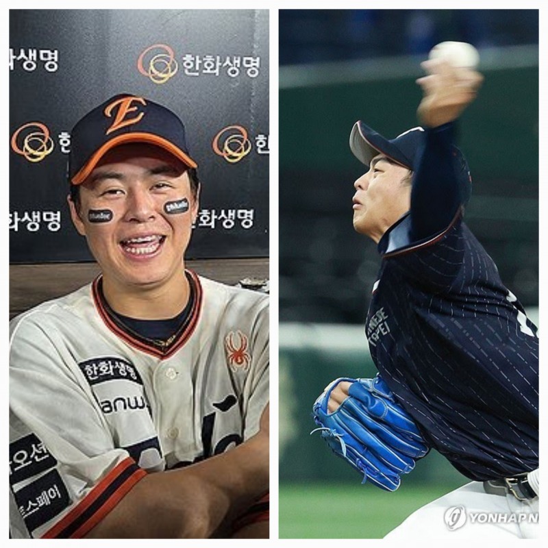 노시환(왼쪽)과 왕옌청