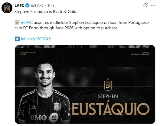 스테픈 유스타키오의 영입을 알린 LAFC. / 사진=LAFC 구단 SNS. 연합뉴스