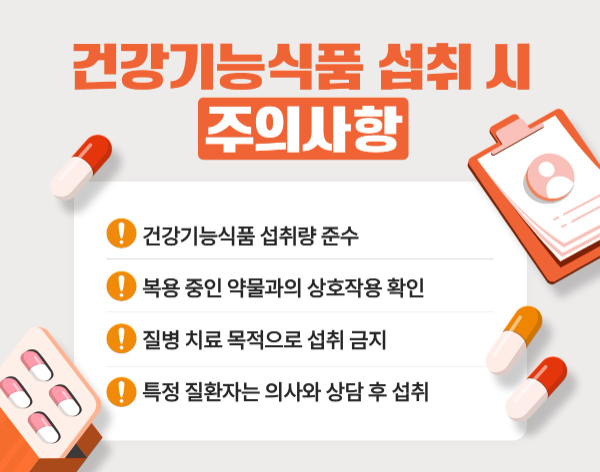 건강기능식품 섭취 시 주의사항 (사진 제공=힘찬병원)