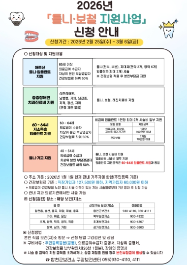 합천군, 저소득층 틀니·보철 지원사업 신청 접수 (이미지 제공=합천군)