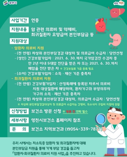 영천시 암·희귀질환자 의료비 지원 홍보 포스터 (이미지 제공=영천시)