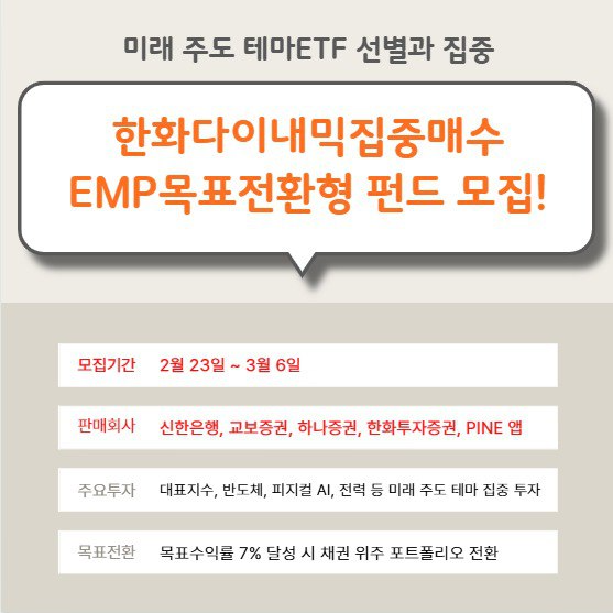 "미래 주도 테마 집중 투자!"...한화다이내믹집중매수EMP목표전환형 펀드 모집