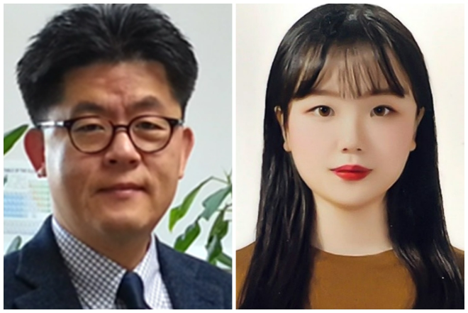이용걸 교수 연구팀 사진. (왼쪽부터) 이용걸 교수(화학공학과), 제1저자 전은서 석사생. (사진제공=단국대)