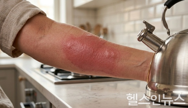 화상 직후 얼음을 직접 대는 것은 혈관 수축으로 인한 조직 손상을 초래할 수 있으므로 흐르는 수돗물로 열기를 서서히 식히는 것이 가장 안전하다. (이미지 제공=GDH AI Design Team)