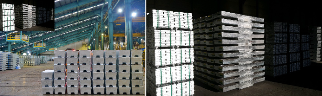 고려아연 온산제련소에서 생산해 적치장에 쌓아둔 아연괴(왼쪽)과 영풍 석포제련소에서 만들어 창고에 놓여있는 아연괴. 두 회사가 만든 아연괴는 동일한 제품이라 함께 녹여서 사용할 수 있지만, 한 지붕 아래서 같은 아연을 생산한하던 고려아연과 영풍은 경영권 분쟁 여파로 사실상 섞일 수 없는 남이 되었다. 사진= 고려아연, 채명석 기자
