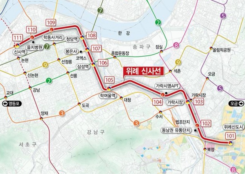 위례신사선 노선도