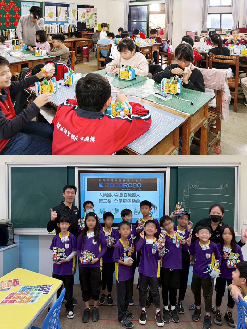 사진: 대만에서 열린 ‘AI 메이커 로봇 캠프’에 참여한 초등학생들의 모습 / 로보로보 제공