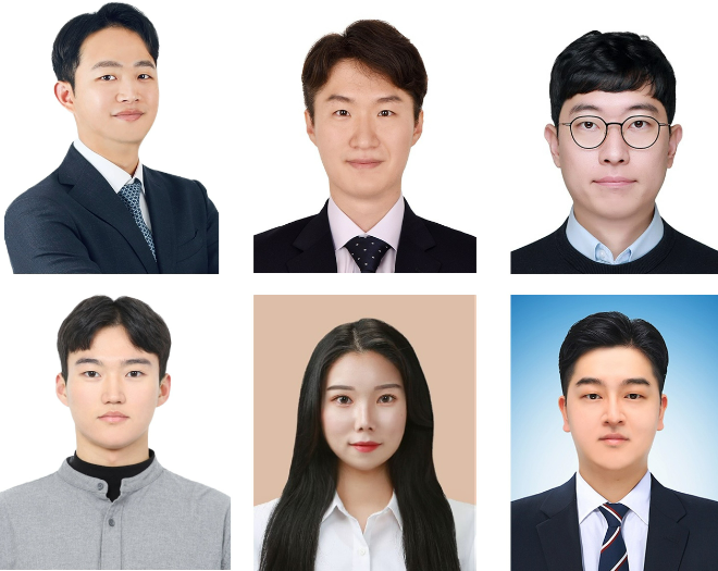 (사진 위 좌측부터) 가천대 화공생명배터리공학부 이동수 교수, 박찬호 교수, 최정현 교수 (사진 아래 좌측부터) 이찬호 석사과정생, 남유리 석사(가천대), 한국지질자원연구원 정인철 선임 연구원. (사진제공=가천대)