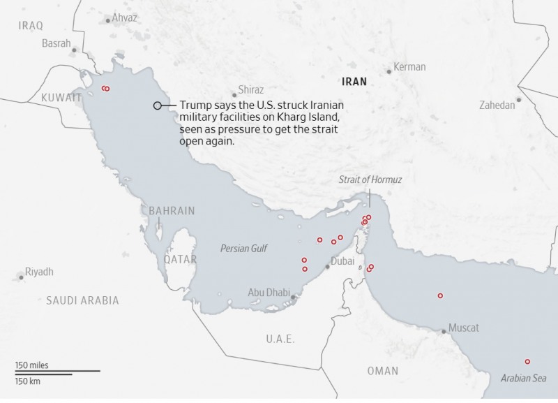 상선들이 공격을 받은 페르시안만과 호르무츠해협. 지도=월스트리트저널(WSJ)