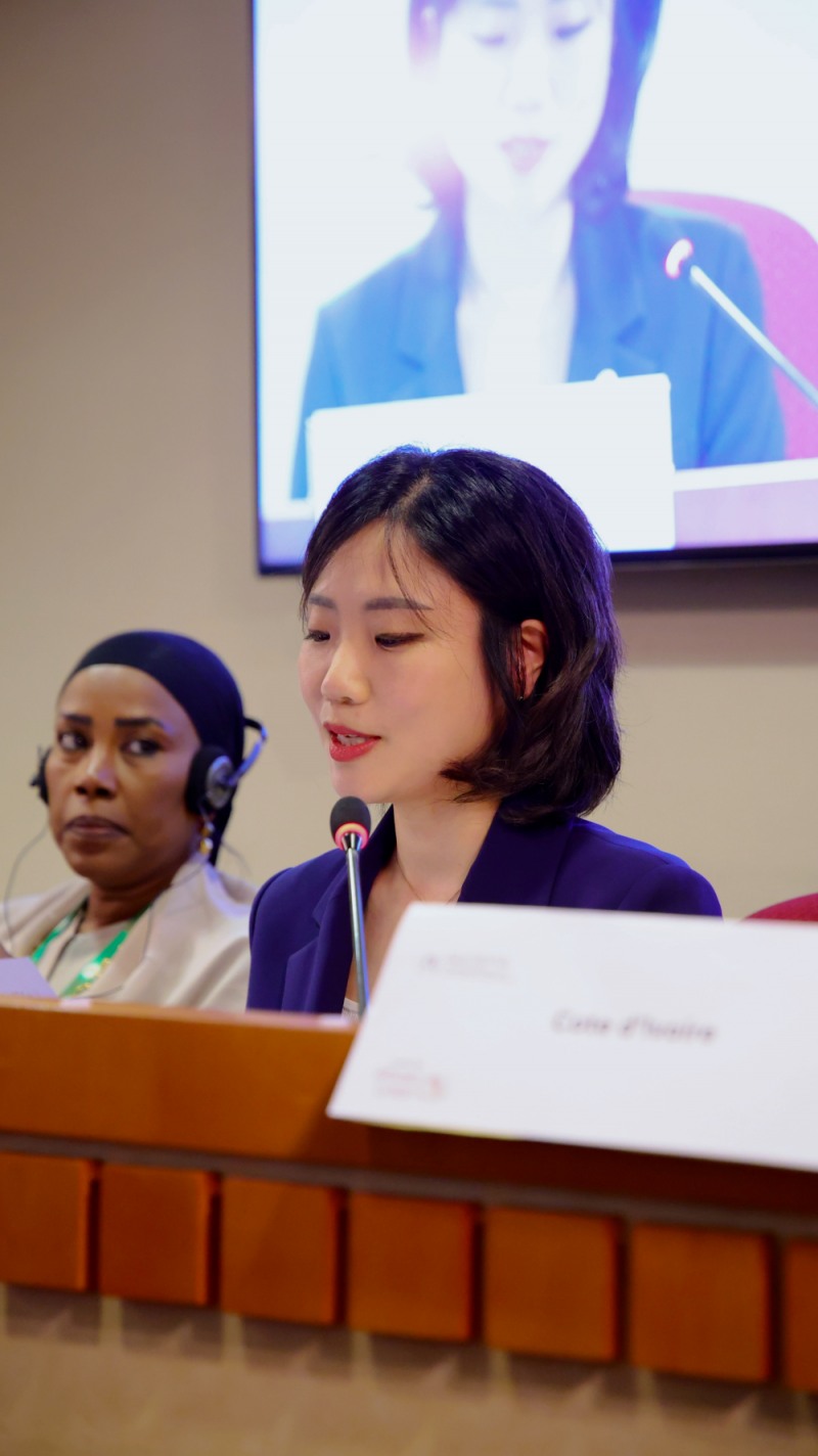 전나영 IWPG 대표가 11일(현지시간) 주유엔 아프리카연합(AU) 대표부에서 열린 제70차 유엔 여성지위위원회(CSW70) 사이드 이벤트에서 발언하고 있다.