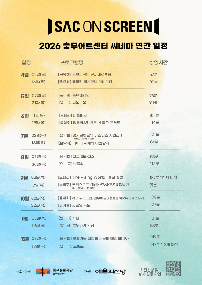 ‘SAC ON SCREEN(싹 온 스크린)’ 연중 공연 세부내용. (사진제공=서울 중구문화재단)