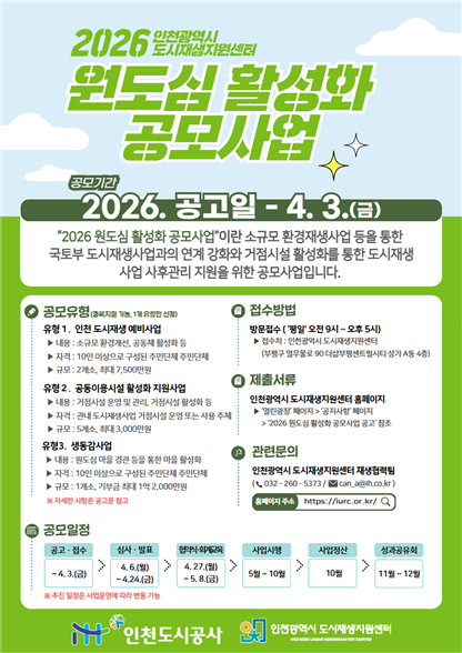 인천시 2026 원도심 활성화 공모사업 모집 포스터