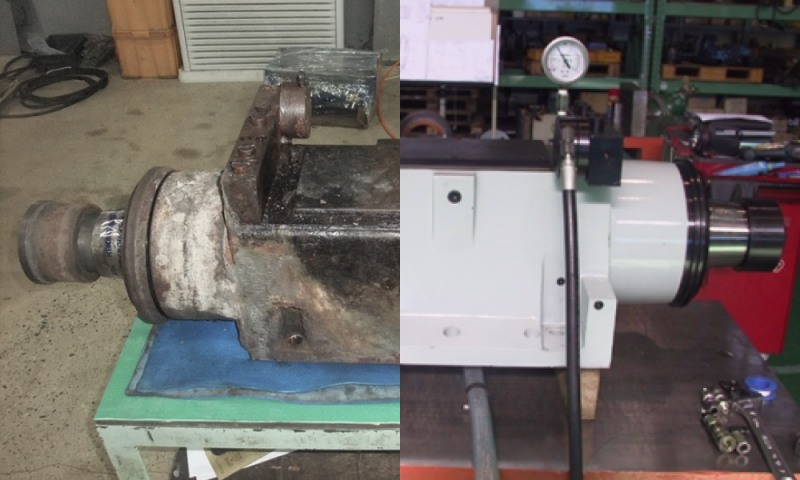 스핀들 수리 전(좌) / 수리 후(우)