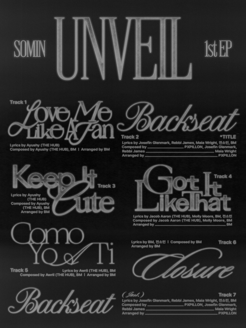 카드 전소민, 첫 EP 'UNVEIL' 트랙리스트 공개…타이틀곡은 'Backseat'