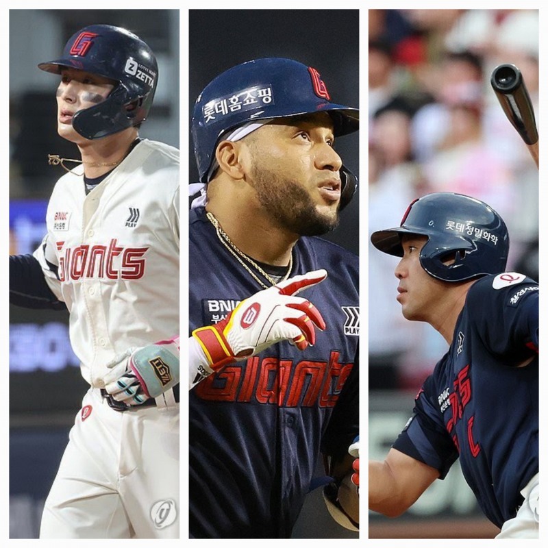 왼쪽부터 윤동희, 레이예스, 전준우