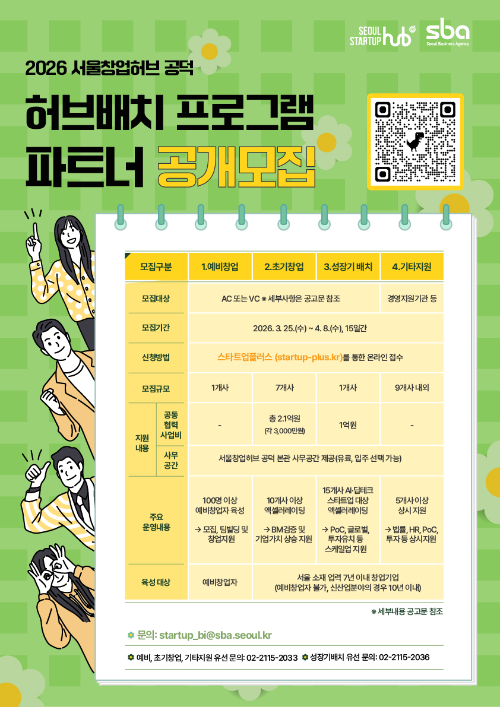 서울창업허브 공덕, 스타트업 공동 육성 파트너 모집
