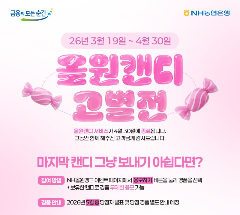 NH농협은행, '올원캔디 고별전'... 애플워치, 백화점 상품권 등 다양한 경품 제공