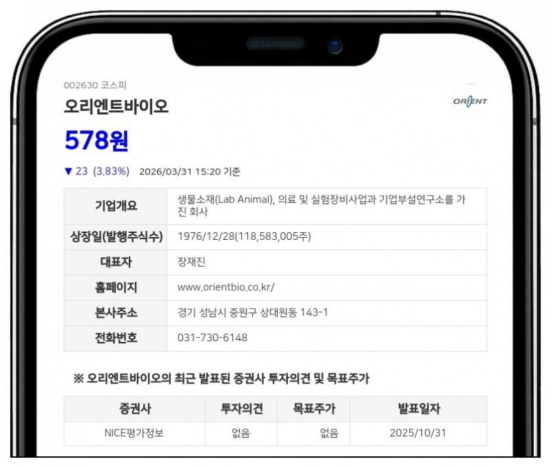 오리엔트바이오 2대 1 주식병합, 유통주식수 최적화로 기업가치 유지