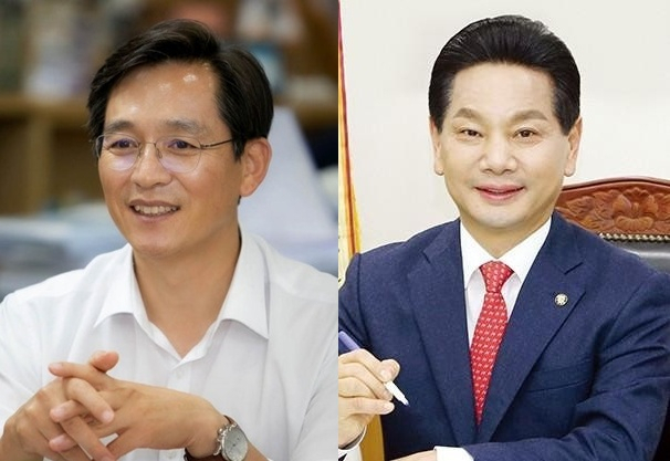 우승희 현, 영암군수(좌), 전동평 전, 영암군수(우) © 박경호 기자