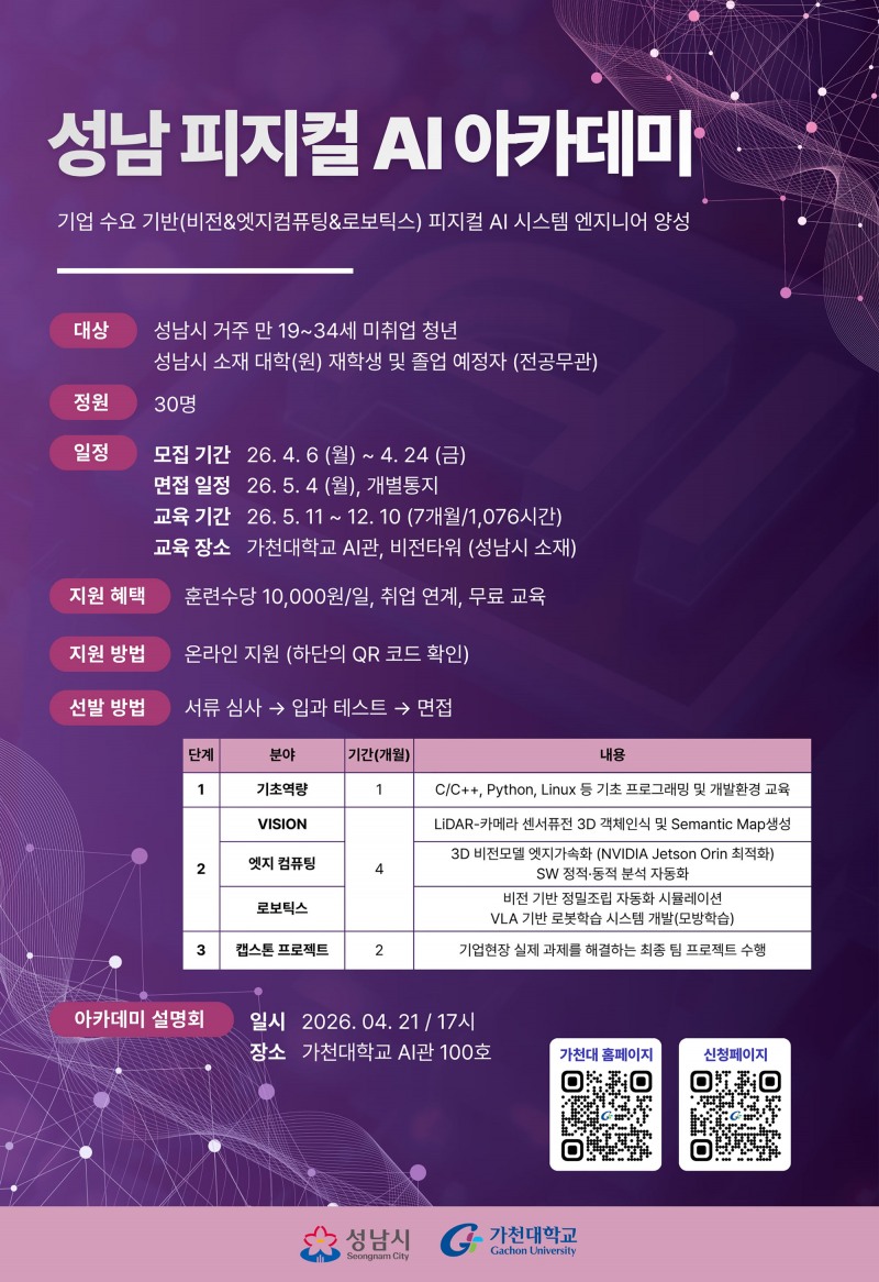 성남 피지컬 인공지능(AI) 아카데미 교육생 모집 포스터