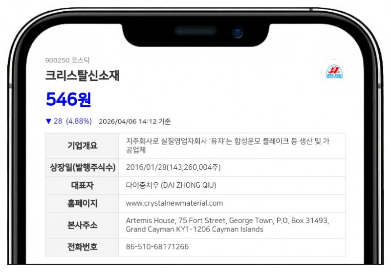 크리스탈신소재 4:1 주식병합 단행…6월 23일 신주 상장 및 거래 재개