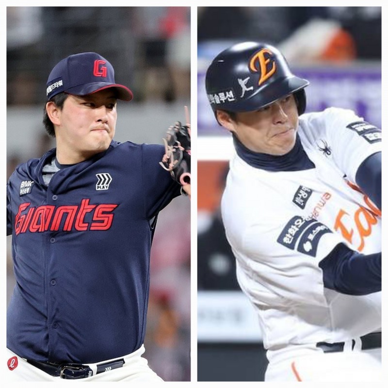 김원중(왼쪽)과 노시환