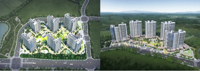 고덕국제신도시 수자인풍경채 1,2단지 조감도, (좌)1단지, (우)2단지./BS한양