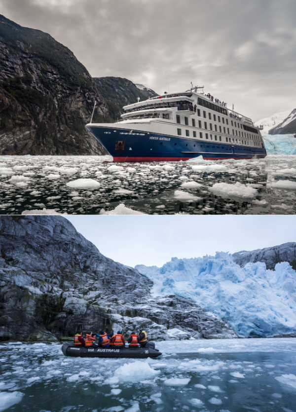 오스트랄리스 크루즈 벤투스호·특수 고무보트 빙하 관찰 체험. (사진=한진트래블)