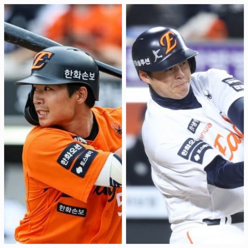 오재원(왼쪽)과 노시환