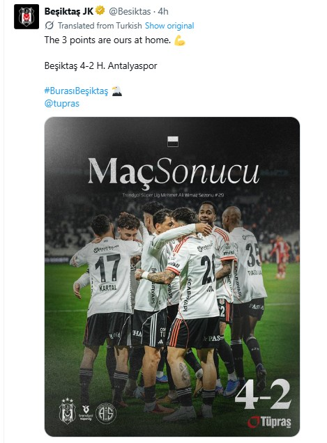 베식타시 구단 SNS. / 사진=연합뉴스