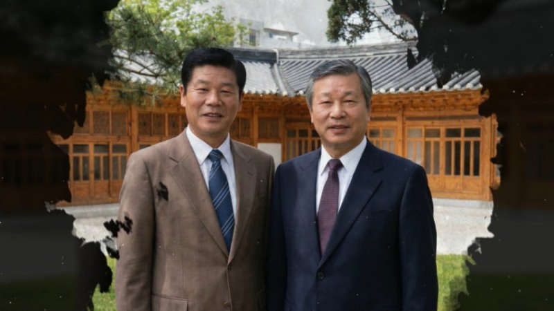 SK그룹 창립 73주년을 맞아 제작된 영상에서 인공지능으로 재현된 최종건(왼쪽부터) 창업회장과 최종현 선대회장. /사진=SK그룹