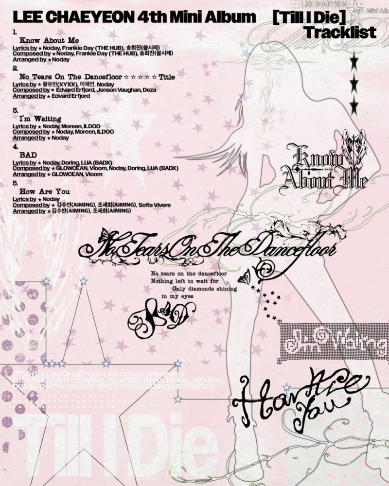 이채연, 미니 4집 'Till I Die' 트랙리스트 공개…타이틀곡은 ‘No Tears On The Dancefloor’