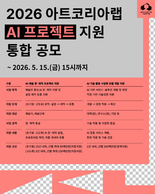 아트코리아랩, ‘2026 AI 프로젝트 지원’ 통합 공모