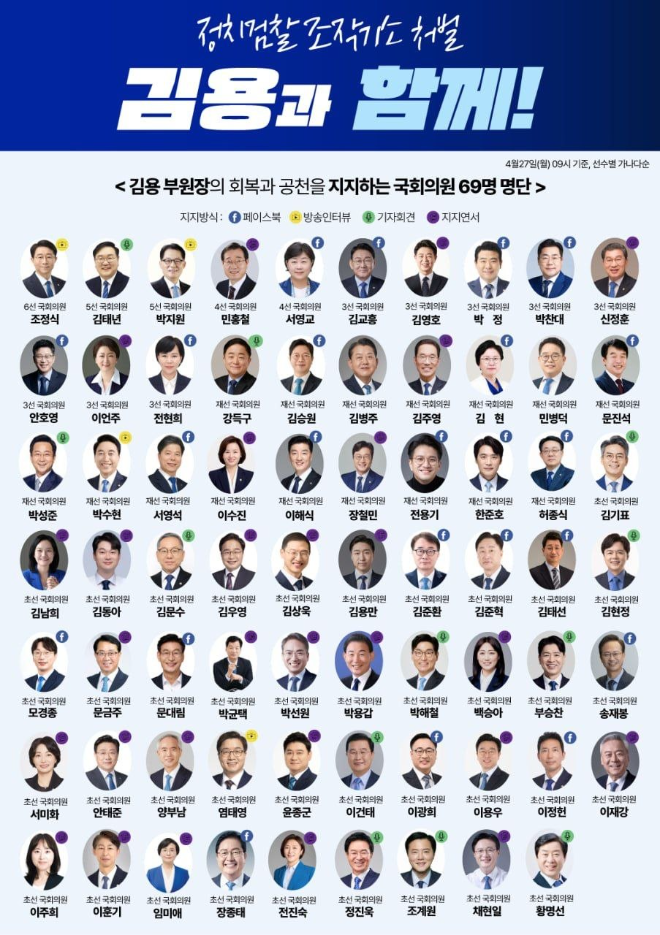 민주당 의원 69명 가까이 김용 부원장 지지...공천 넘어 당 방향성 결집 신호