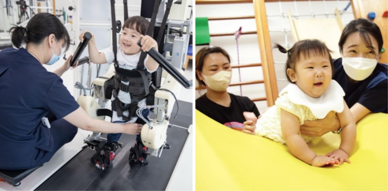 재활을 돕는 로봇치료(왼쪽)와 영유아 조기중재 프로그램(출처=넥슨태그).