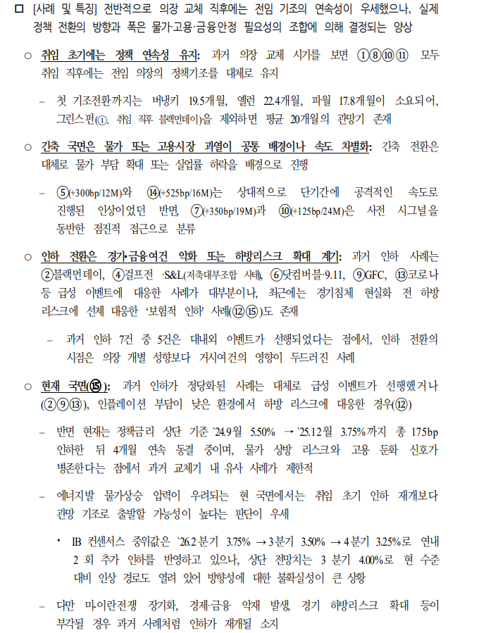 케빈 워시 체제에선 물가·고용 충돌, 연준 독립성 이슈로 통화정책 대응 여력 제약될 가능성 - 국금센터