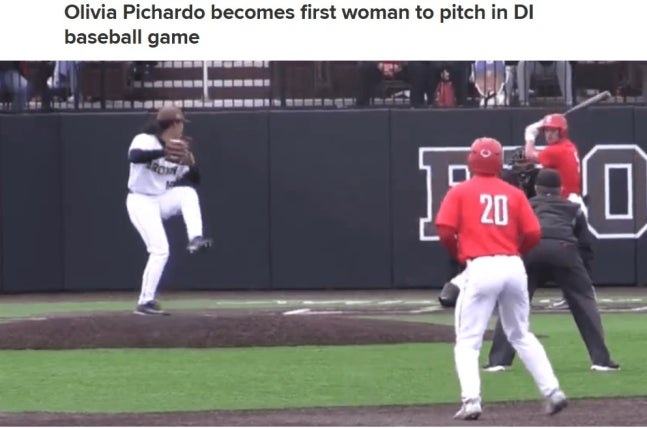 미국대학야구 1부리그에 최초의 여자투수가 등판했다. / 사진=MLB닷컴 홈페이지 캡처. 연합뉴스