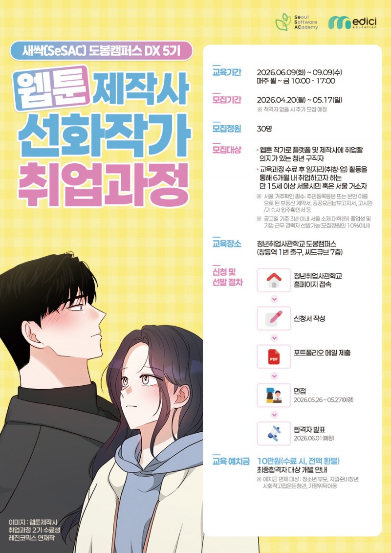 서울경제진흥원·메디치이앤에스, ‘웹툰 선화작가 취업과정’ 5기 교육생 모집