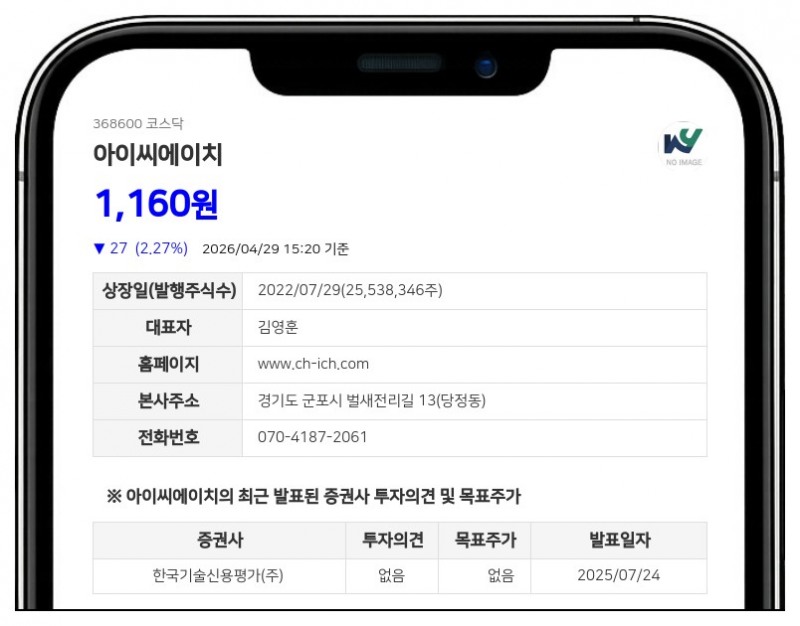 아이씨에이치, 임직원 16명 대상 4억 1697만 2921원 자기주식 상여금 지급 결정