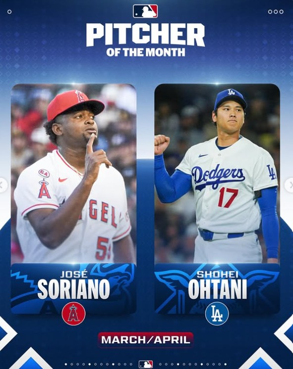 MLB 3∼4월 이달의 투수 소리아노(왼쪽)와 오타니. / 사진=연합뉴스