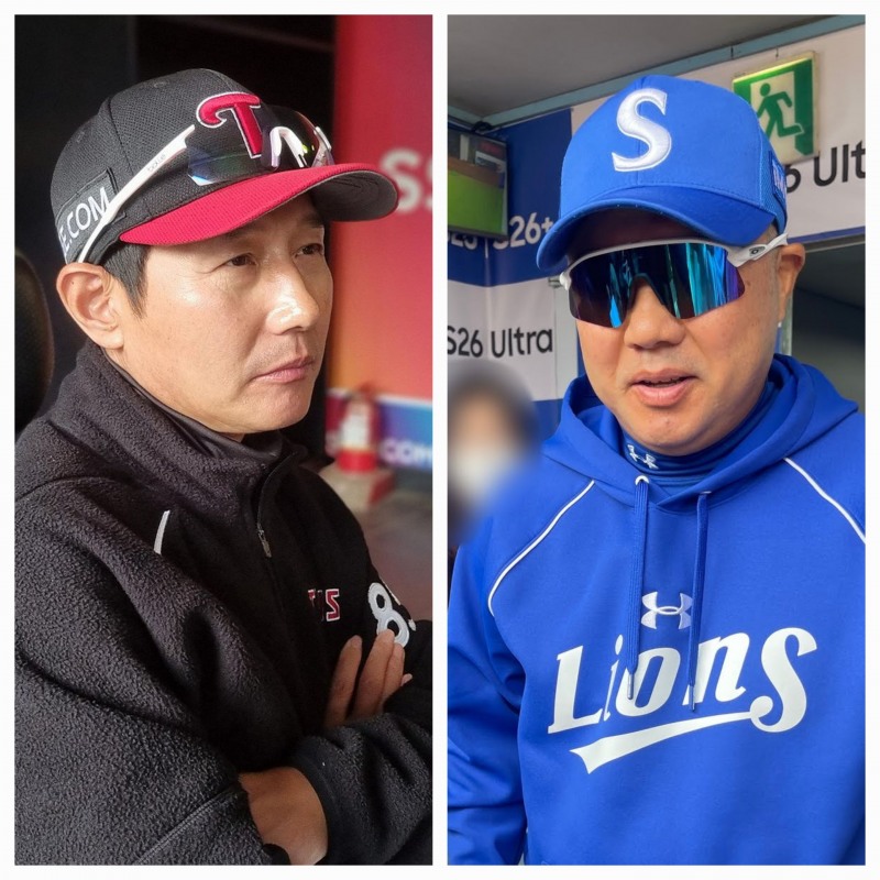 염경엽 LG 감독(왼쪽)과 박진만 삼성 감독