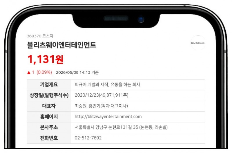 블리츠웨이엔터테인먼트 5대 1 주식병합, 유통주식수 4987만주에서 997만주로 축소
