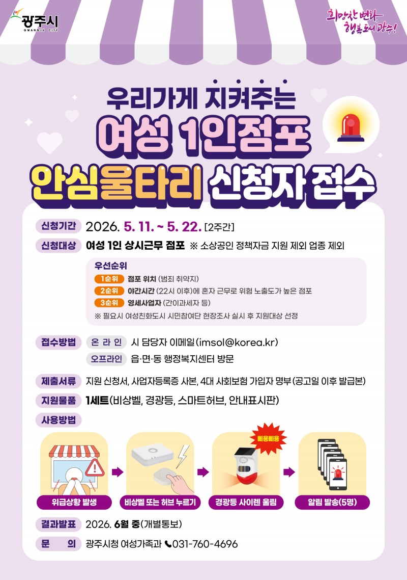 여성 1인 점포 안심 울타리 사업 신청자 모집 포스터