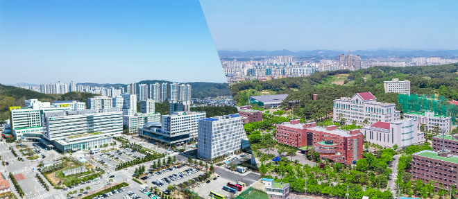 건양대학교 전경. (왼쪽 메디컬캠, 오른쪽 글로컬캠) / (사진제공=건양대)
