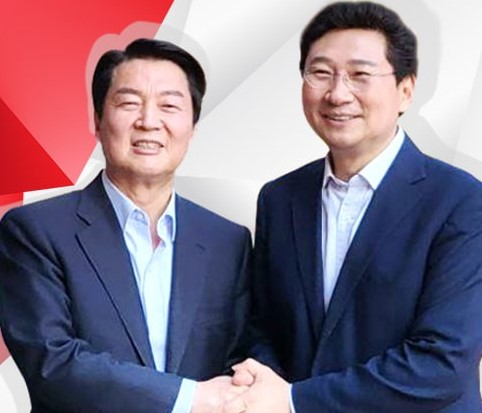 아상일 용인시장 후보(좌)와 안철수 국회의원(우)이 함께 하고있다./선거캠프